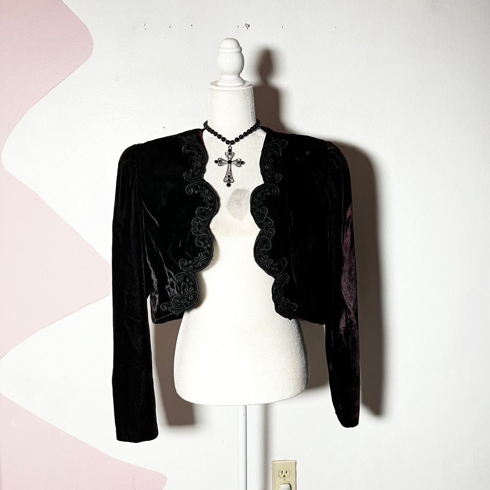 Vtg Y2K 2000s Bolero Top Large Burgundy Velvet Grunge Indie Sleaze Goth